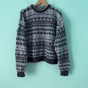 American Eagle Geo Chunky Ramie Vintage Pullover Sweater Blue M Grandpa Cosby